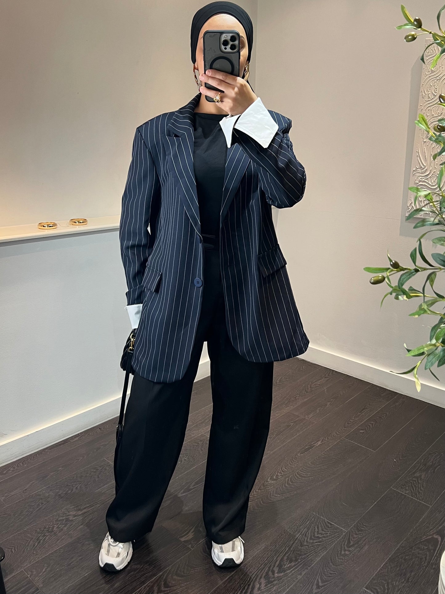 Blazer oversize à rayures | Bleu marine