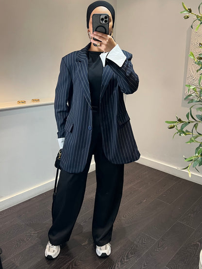 Blazer oversize à rayures | Bleu marine