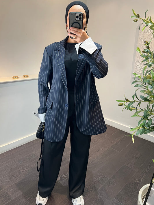 Blazer oversize à rayures | Bleu marine