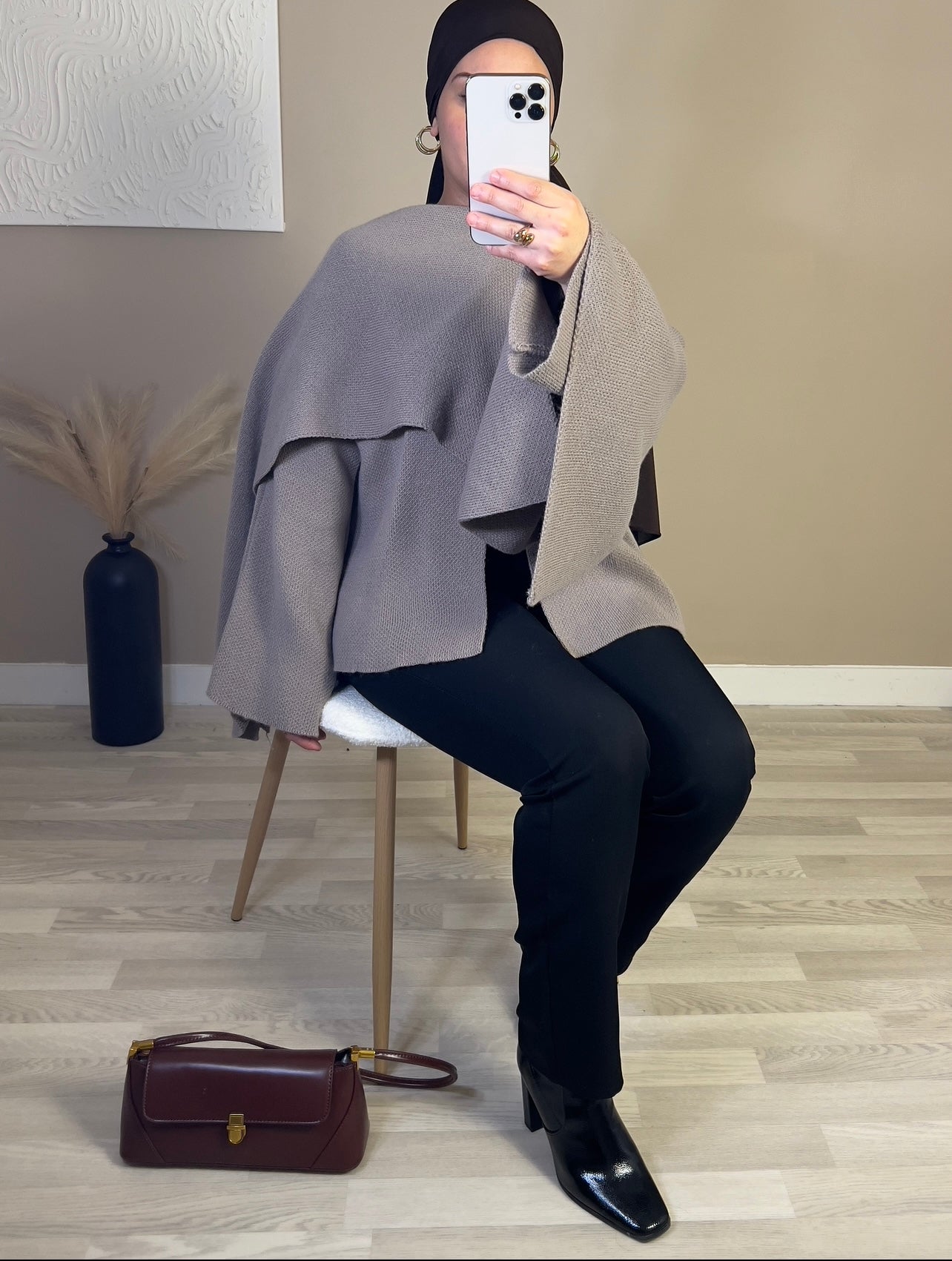 Veste cape laine | taupe