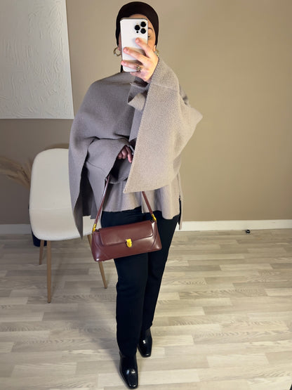 Veste cape laine | taupe