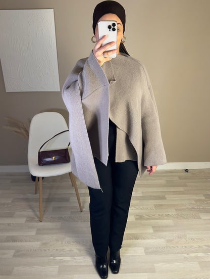 Veste cape laine | taupe