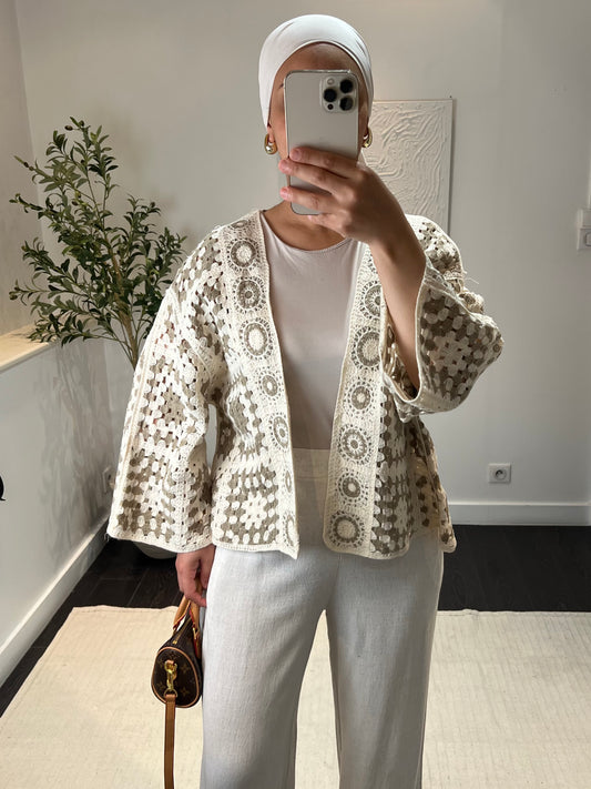 Cardigan crochet LAYA | Taupe