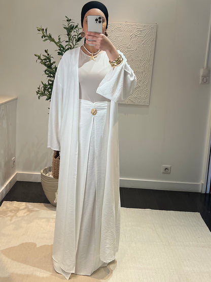 Ensemble kimono jupe effet lin | blanc