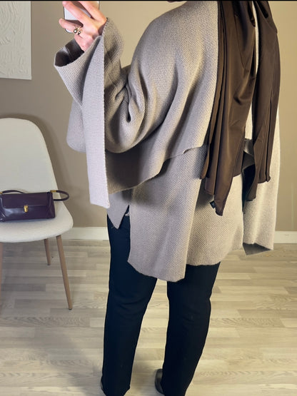 Veste cape laine | taupe