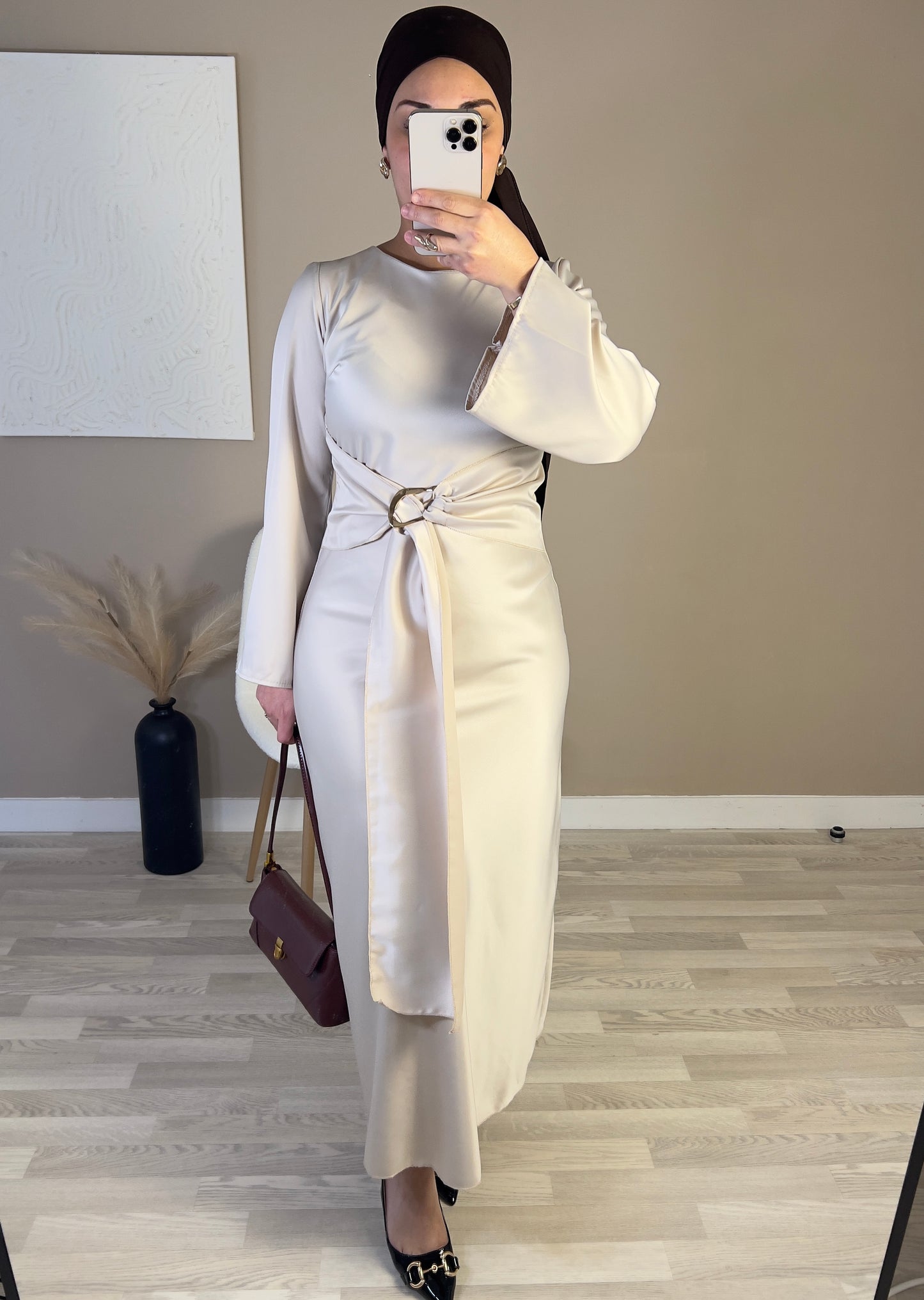 Robe satinée PREMIUM QUALITÉ | beige