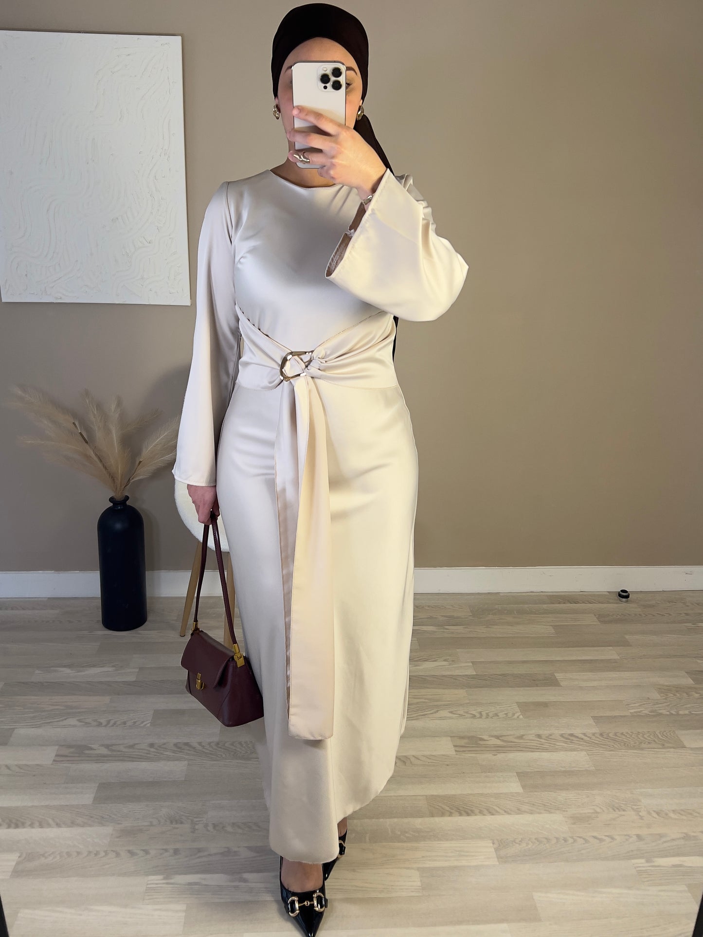 Robe satinée PREMIUM QUALITÉ | beige