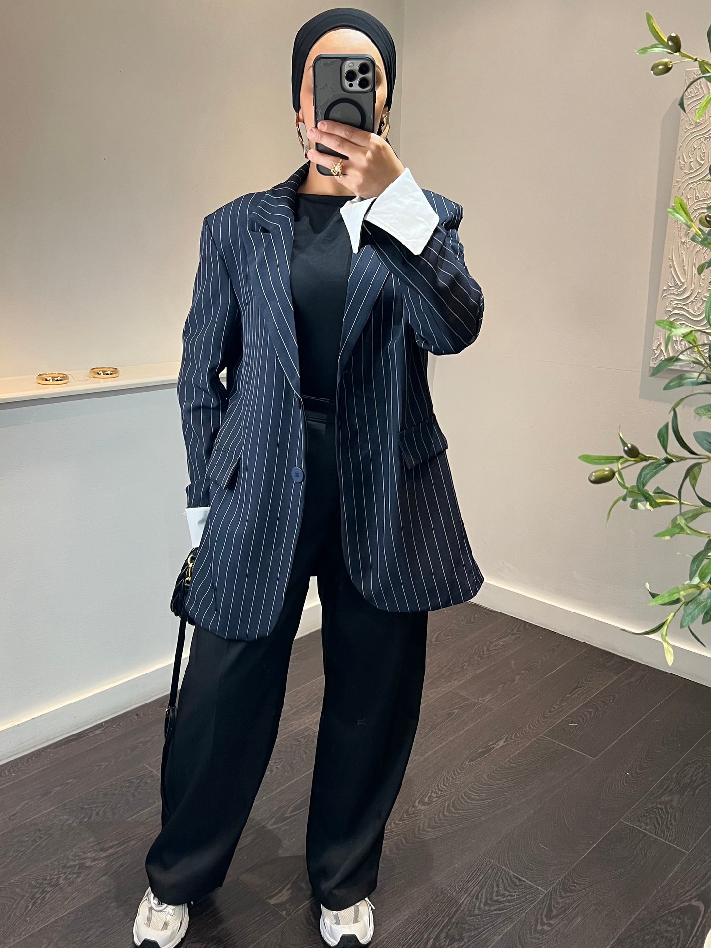 Blazer oversize à rayures | Bleu marine