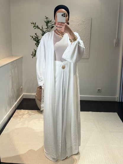 Ensemble kimono jupe effet lin | blanc