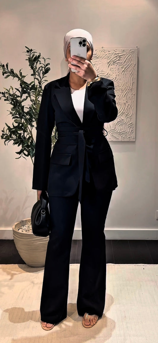 Ensemble blazer à ceinture | Noir