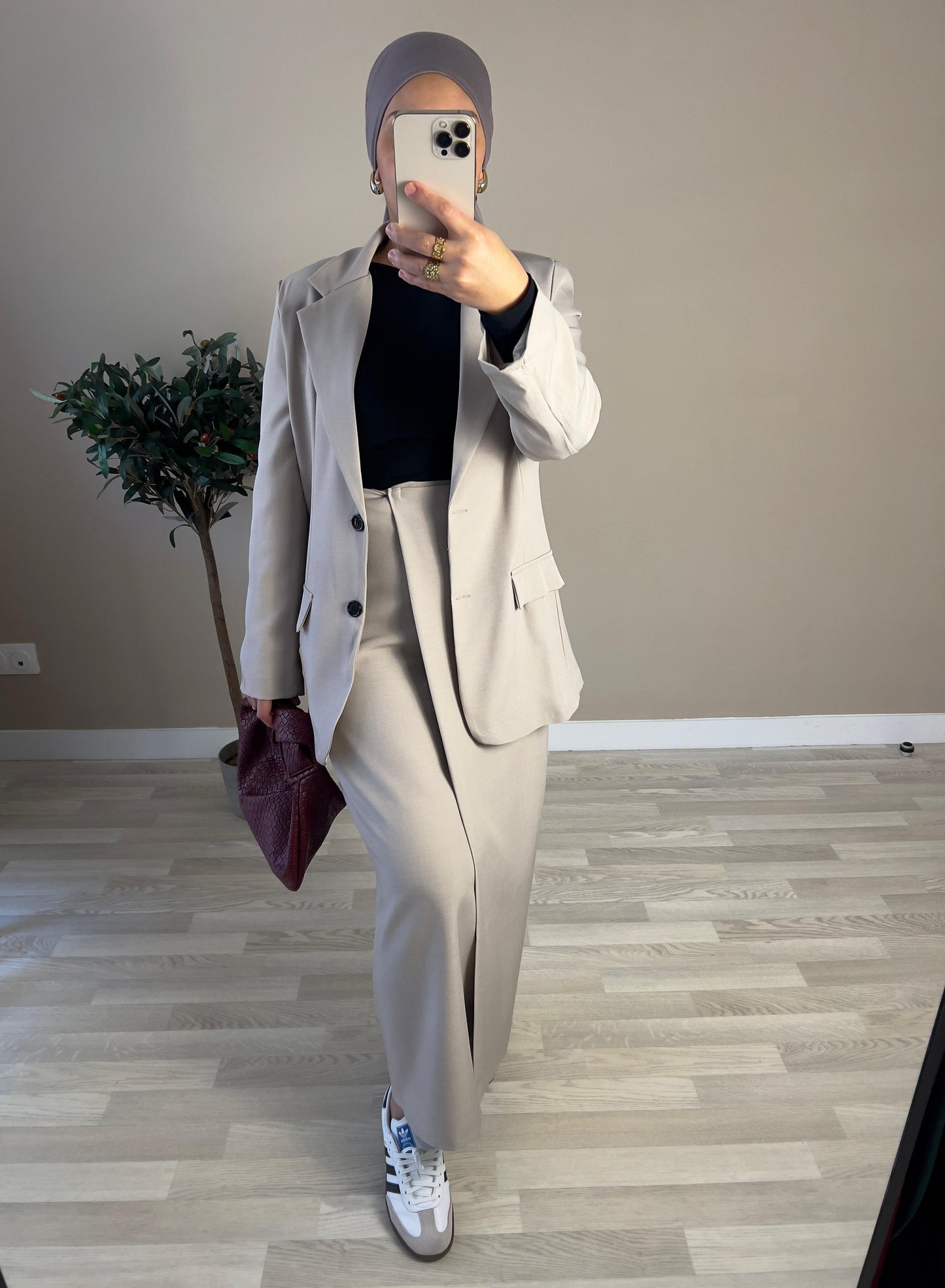 Ensemble blazer jupe asymétrique QUALITÉ PREMIUM | Taupe