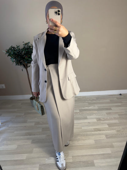 Ensemble blazer jupe asymétrique QUALITÉ PREMIUM | Taupe