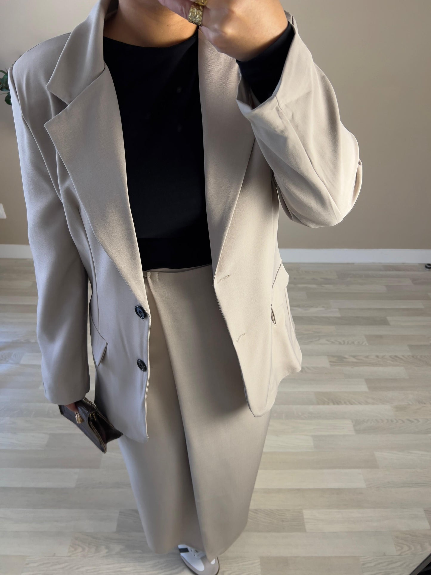 Ensemble blazer jupe asymétrique QUALITÉ PREMIUM | Taupe