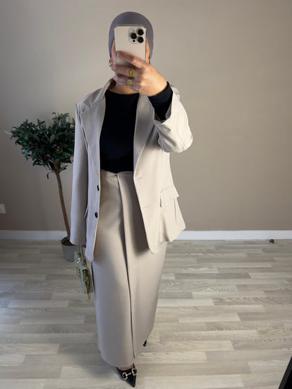 Ensemble blazer jupe asymétrique QUALITÉ PREMIUM | Taupe