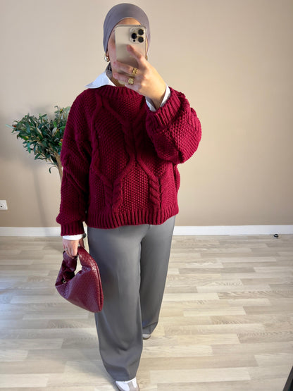 Pull véritable laine burgundy | Bordeaux