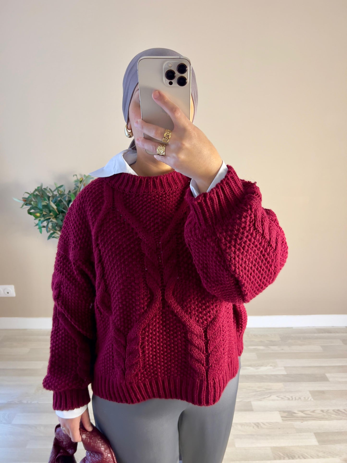 Pull véritable laine burgundy | Bordeaux