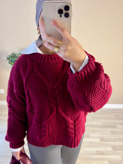 Pull véritable laine burgundy | Bordeaux