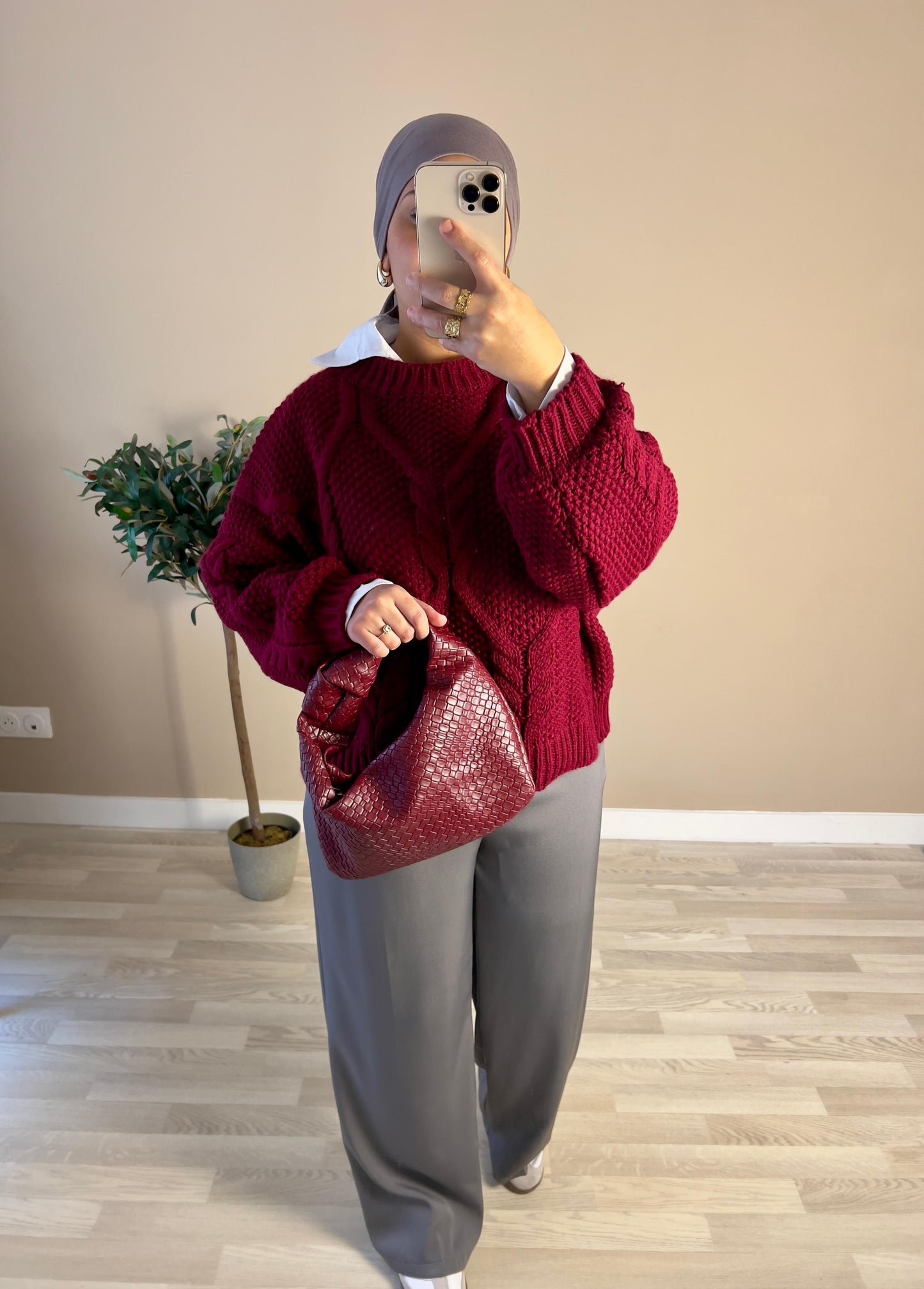 Pull véritable laine burgundy | Bordeaux