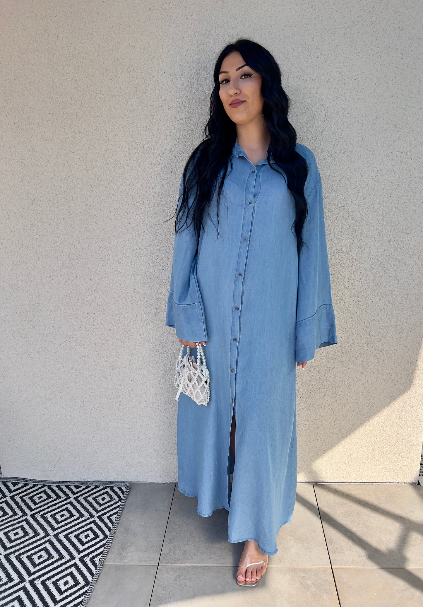 Robe chemise oversize en COTON | Bleu jean