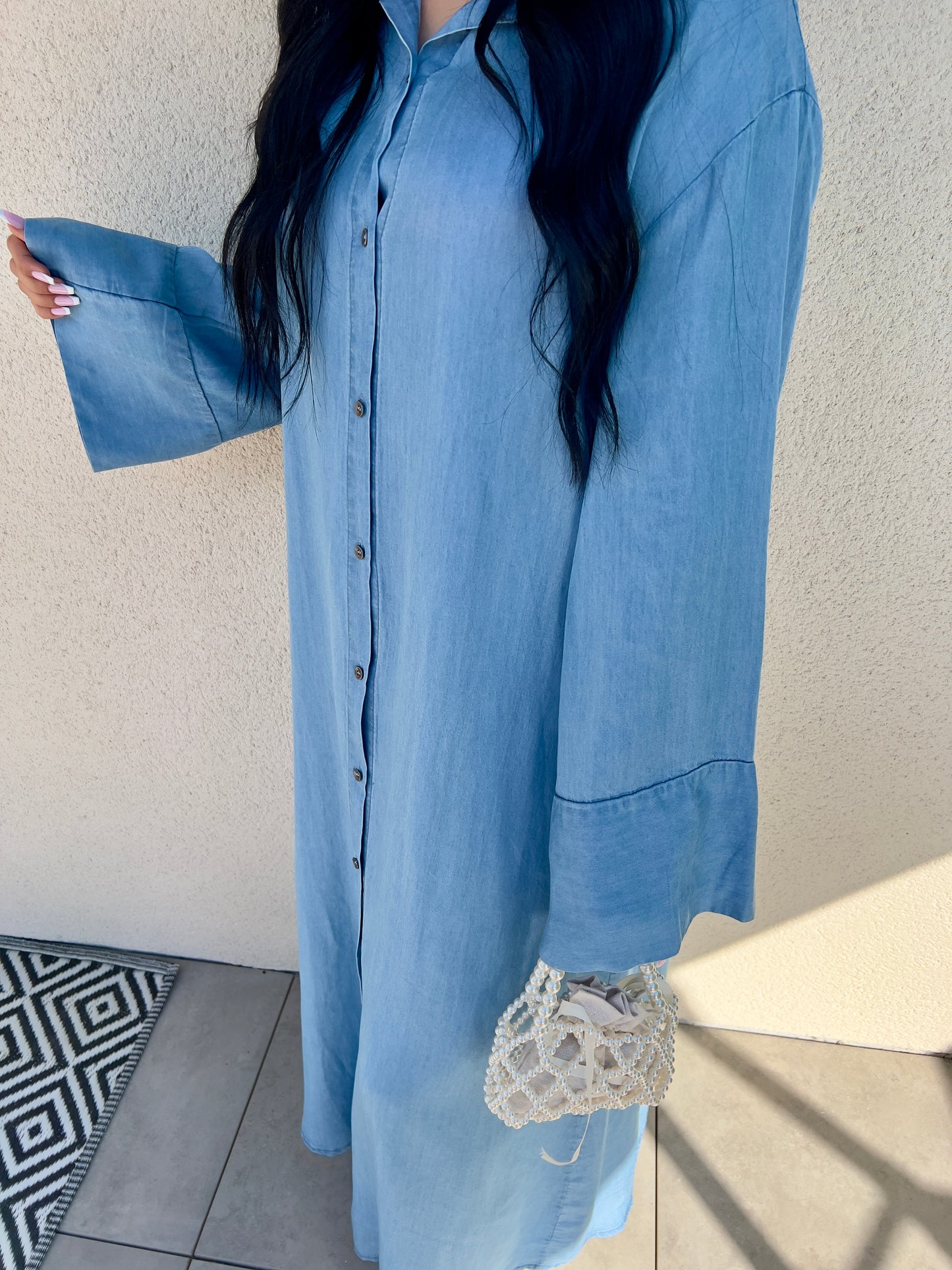 Robe chemise oversize en COTON | Bleu jean